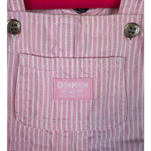 Osh Kosh B'Gosh Bib Overalls Baby Girls Size 6-9 mo Pink White Vestbak Y2K VTG - Picture 3 of 7